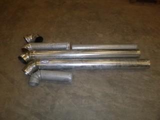 (2) 60" Galvanized Duct Pipe W/ Elbows, (1) 39" Duct Pipe, (1) 22.5" Duct Pipe W/ Elbow, (1) 14" Duct Pipe W/ Elbow (E-W)