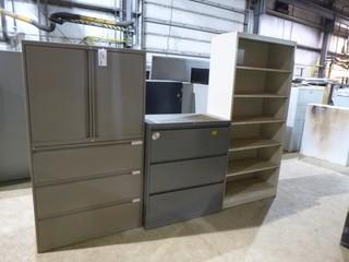 (1) 3-Drawer Metal Filing Cabinet,(1) 6-Tier Metal Shelf And (1) 3-Drawer Metal Filing Cabinet w/ Storage Cabinet