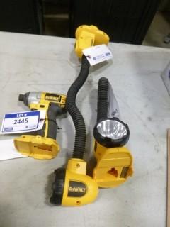 (2) Dewalt 18 Volt Flex Lights, (1) Dewalt 18Volt Drill Driver * No Battery or Charger* (W-4-2-3)