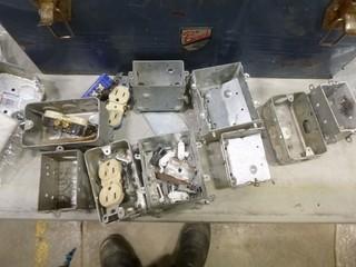Tool Box, 20" x 9" x 10", C/w Electrical Cover Plates, Plug Boxes, 110V Receptacle Light Boxes and Switches (W-5-2-1)