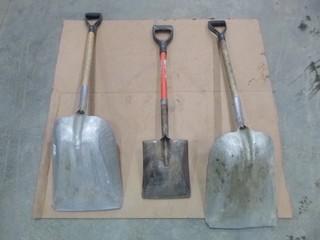 (2) Short Handle Scoop Shovels c/w Short Handle Square Shovel (W-5-1-3)