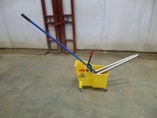 (2) 40" Table Legs c/w Commercial Rubber Maid Mop Bucket, Mop Handle 
