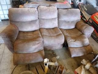 Microfiber/Micro suede Couch and Loveseat Combo c/w 4 Reclining Seats, 1 Regular Seat