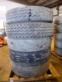 (5) Assorted Semi Tires w/ Budd Rims *NOTE: Tread Worn Out*
