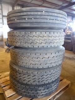 (5) Assorted Semi Tires w/ Split Dayton Rims *NOTE: Tread Worn Out*