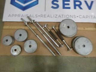 Hand Weight Ser, C/w Bars, (6) 2 1/2lb Metal Plates, (6) 5lb Metal Plates, (8) 10lb Metal Plates (E-W)