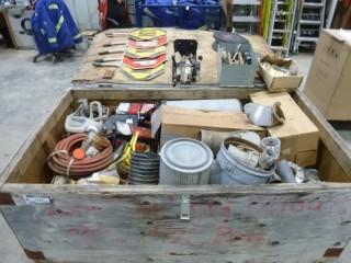 Quantity of Assorted Filters, Couplings and Clevises, Hoes, Saw Blades, Slow/Stop Signs, Lights (W-R-2-26)