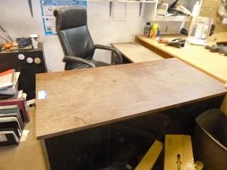 Desk w/ Steel Drawers c/w Chair, 60" x 32" Main, 40" x 18" Side Desk