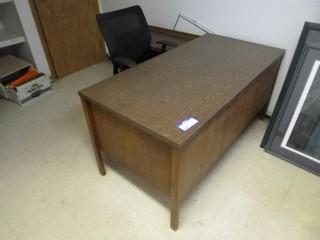 L Shape Office Desk c/w 5 Drawers, Chair and Lexmark Printer, 60" x 30" and 39" Side Unit