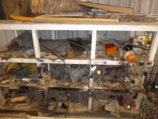 Wooden Shelf c/w Contents, 12' W x 8' H x 57" D