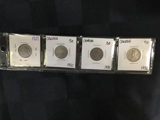 1929,30,31,32 Five Cent. 4 Coin Set.