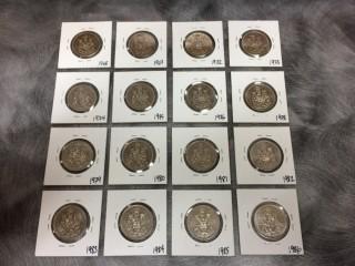 1968-1986 Fifty Cent (16 Coin Set Various Dates).