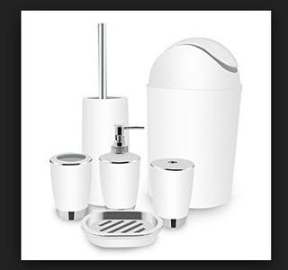 Blomus Pure Life Ara Set Includes: Toilet Paper Holder, Toilet Brush, Tray, Storage Box, Soap dispenser and Toothbrush Mug, White 