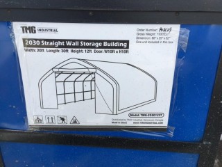 20'x30'x12' Straight Wall Storage Shelter c/w Commercial Fabric, Waterproof, UV & Fire Resistant, 10'x10;' Drive Through Door.