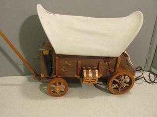 Wooden Covered Wagon Lamp.