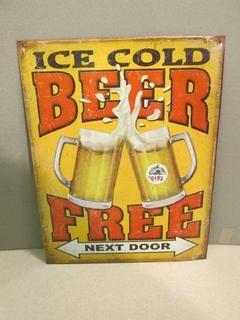 Ice Cold Beer Metal Sign.