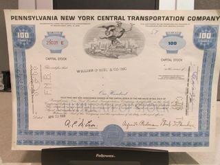 Pennsylvania New York Central Transportation Company Stock Certificate.