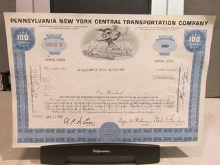 Pennsylvania New York Central Transportation Company Stock Certificate.