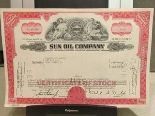 Sun Oil Company Stock Certificate.