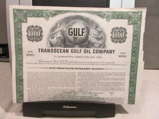 Transocean Gulf Oil Company Stock Certificate.