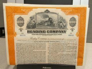 Reading Company Stock Certificate.