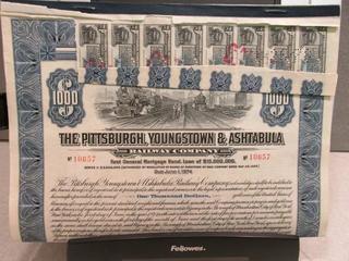 The Pittsburgh Youngstown & Ashtabula Stock Certificate.