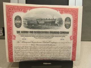 The Albany & Susquehanna Railroad Company Stock Certificate.