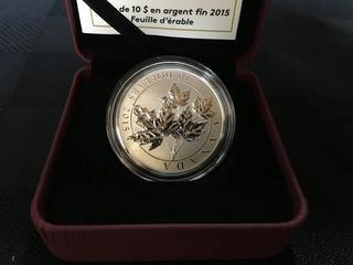 2015 Ten Dollar .9999 Silver Coin Maple Leaf.