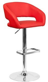 Contemporary Red Vinyl Adjustable Height Barstool with Chrome Base CH-122070-Red-GG