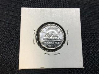 1953 Canada Steel 5 Cent Coin.