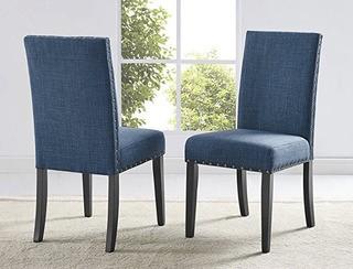 Roundhill Furniture Biony Nailhead-trim Fabric Dining Chairs (Set of 2), Blue,  