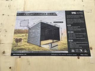 Unused 12'x20' Skid Mounted Livestock Shed c/w Portable Skid Base.