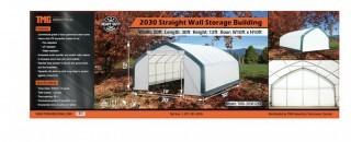 20'x30'x12' Straight Wall Storage Shelter c/w Commercial Fabric, Waterproof, UV & Fire Resistant, 10'x10;' Drive Through Door.