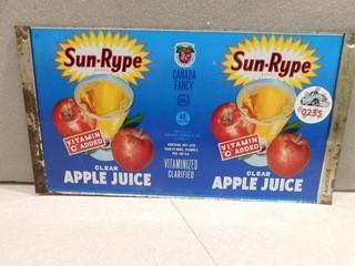 Sun-Rype Clear Apple Juice Metal Sign.