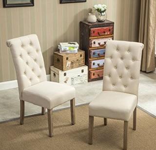 Roundhill Furniture Habit Solid Wood Tufted Parsons Dining Chair (Set of 2), Tan C161TA