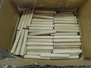 Box of Large Wooden Dowels.