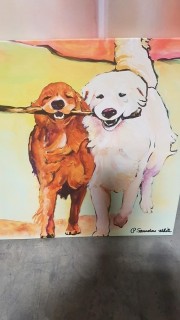 2 Dogs painting on canvas 24"x24" 