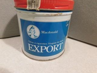 Macdonald Export Tobacco Tin, Lid Does Not Match Tin.