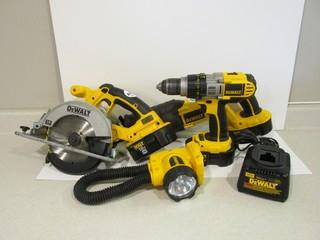 DeWalt 18V Cordless Tool Kit Including Reciprocating Saw, Circular Saw, Drill, Work Light, (3) Batteries & Charger.