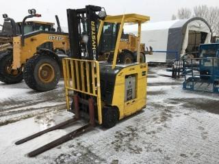 2004 Hyster E30HSD 3,000 LB Electric Stand Up Forklift c/w General Multi-Shift Battery Charger (3 Phase) Model MC3-18-865.S/N A21N02080B. Unit # SE-12.