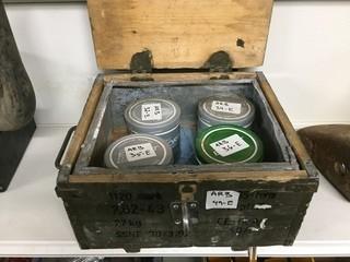 Locking Wood Box with Empty Tobacco Cans.