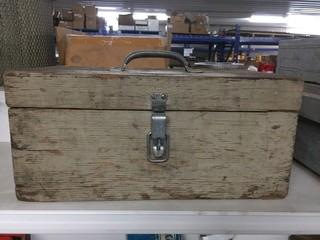 Locking Wood Box Including Contents.