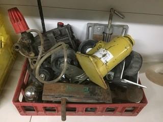 Lot of Assorted Casters, Hitches, Bottle Jack, Etc.