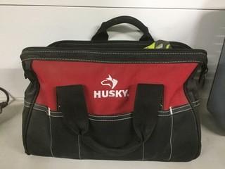 Husky Tool Bag Containing Ryobi Reciprocating Saw, Multi Tool, Flashlight & Charger.