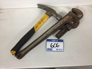  Hammer &  Pipe Wrench.