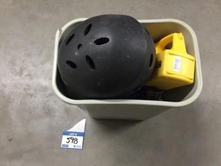 Trash Can Containing Bicycle  Helmet, Flashlight, Heat Timer, Etc.