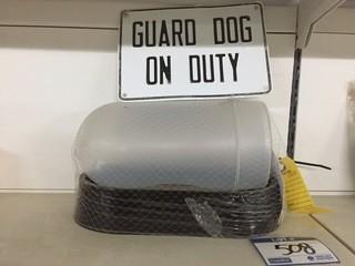  Dog Self Feeding Dish &  Guard Dog on Duty Sign.