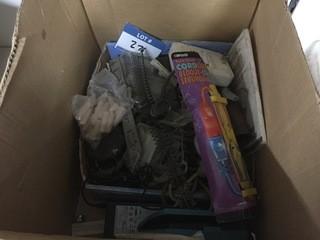 Box of Miscellaneous Shop Supplies, Including Rope, Cord Lock, Dowels, Etc.