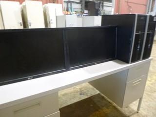 (2) LG Flatron 24" E2411 Monitors, C/w (2) HP Compaq Elite 8300 / 8100 Convertible Micro Tower *Note No Cords or Stands* Desk not included