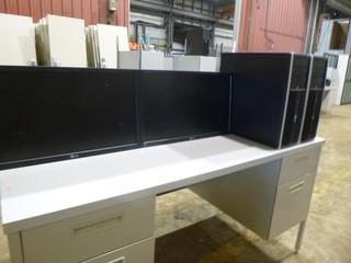 (2) LG Flatron 24" E2411 Monitors, C/w (2) HP Compaq Elite 8300 Convertible Micro Tower *Note No Cords or Stands* Desk not included